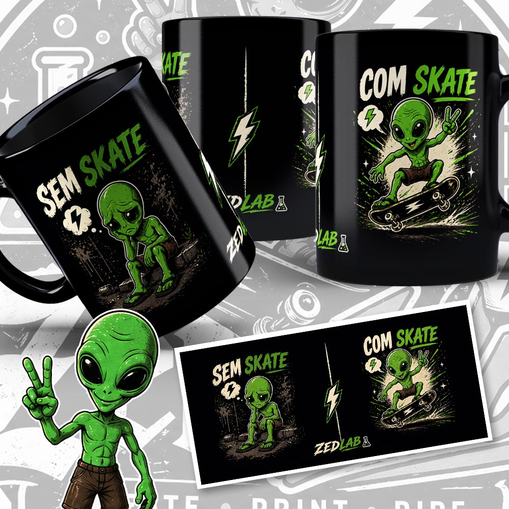 Com Skate / Sem Skate - Caneca Preta