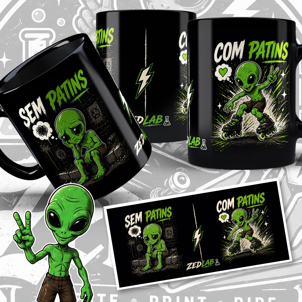 Sem Patins / Com Patins - Caneca Preta