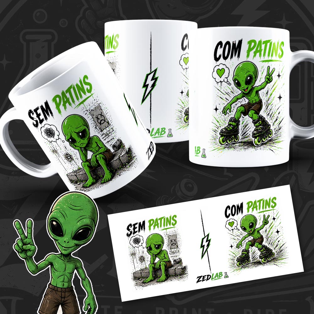 Sem Patins / Com Patins - Caneca Branca